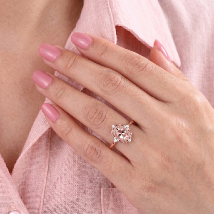 Vintage Tarzı Yüzük Morganit Pırlanta Rose Gold