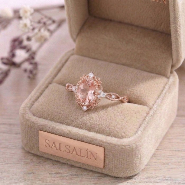 Vintage Tarzı Yüzük Morganit Pırlanta Rose Gold