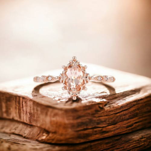 Vintage Ring Morganite & Diamond Rose Gold 