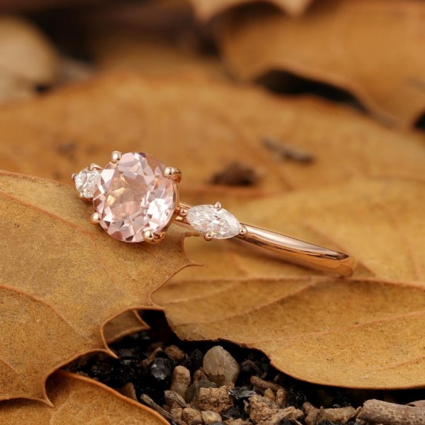 Round Morganite & Marquise Diamond Ring SS0110