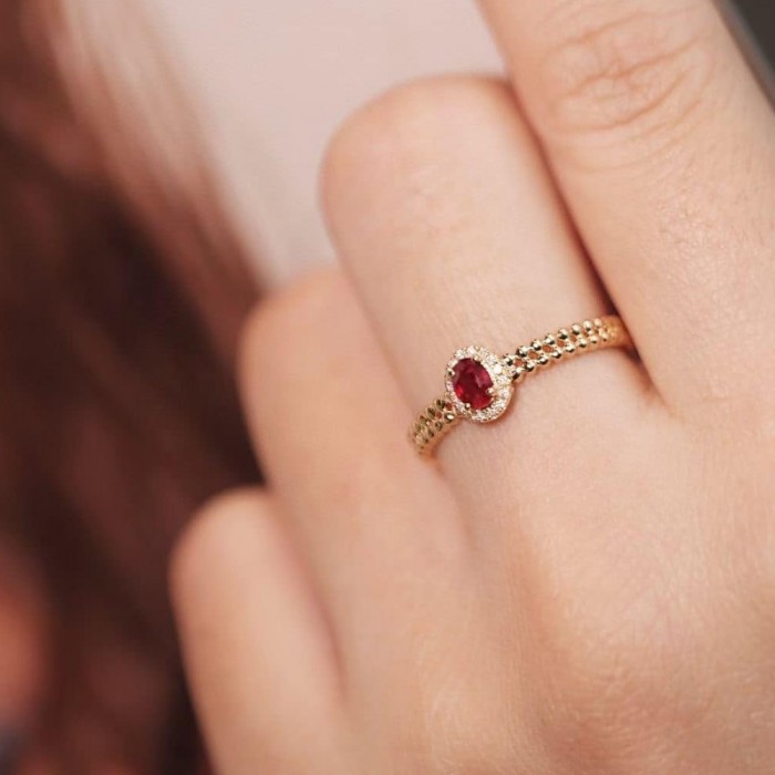 Natural Oval Ruby & Diamond Gold Ring SS0117
