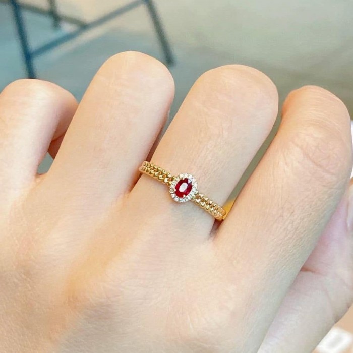 Natural Oval Ruby & Diamond Gold Ring SS0117