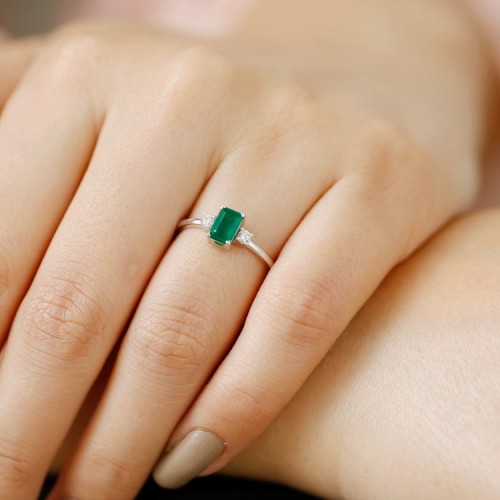 Octagon Emerald & Diamond Gold Ring SS0094
