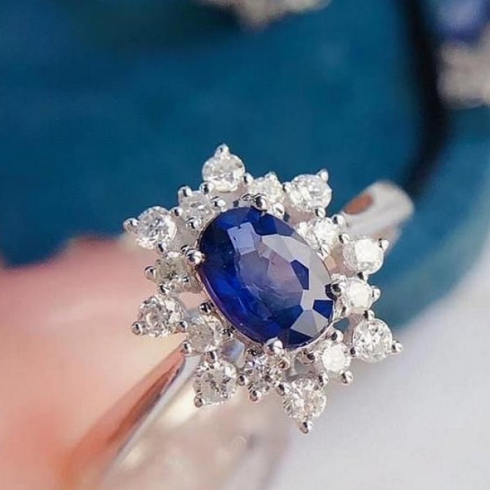Oval Blue Sapphire & Diamond Snowflake Ring SS0216 Oval Blue Sapphire & Diamond Snowflake Ring SS0216