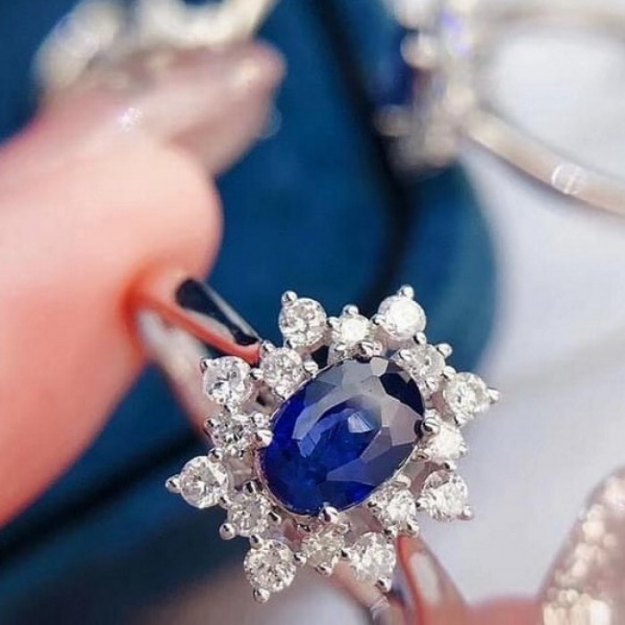 Oval Blue Sapphire & Diamond Snowflake Ring SS0216 Oval Blue Sapphire & Diamond Snowflake Ring SS0216