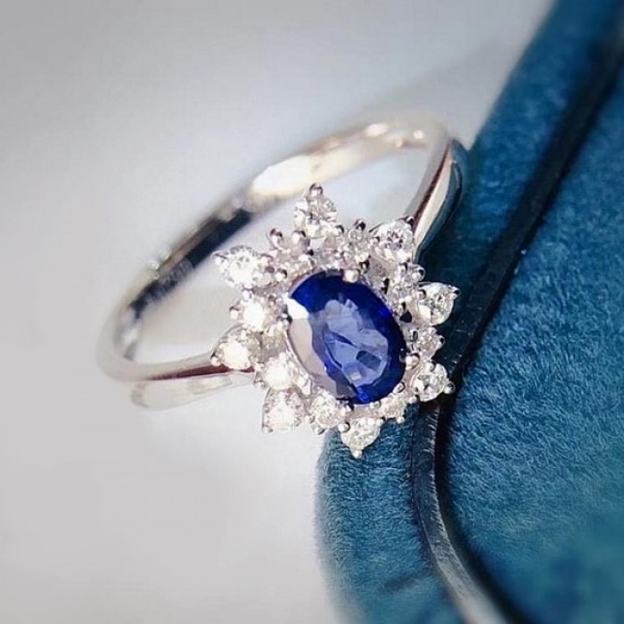 Oval Blue Sapphire & Diamond Snowflake Ring SS0216 Oval Blue Sapphire & Diamond Snowflake Ring SS0216