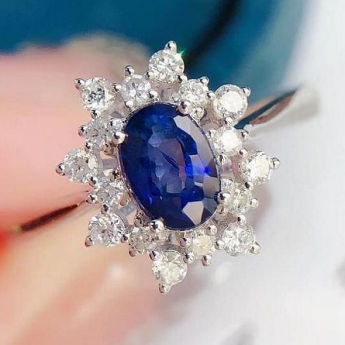 Oval Blue Sapphire & Diamond Snowflake Ring SS0216 Oval Blue Sapphire & Diamond Snowflake Ring SS0216