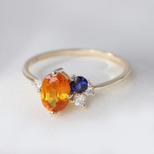 Orange Citrine & Diamond Asymmetric Ring SS0250