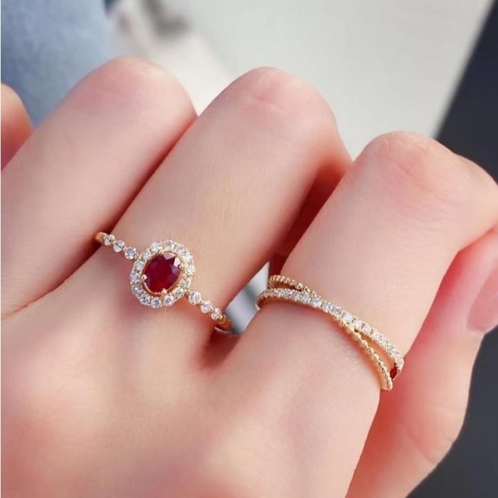Natural Oval Ruby & Natural Diamond Ring SS0119