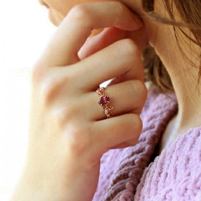 Tourmaline & Diamond Leaf Design Ring SS0255