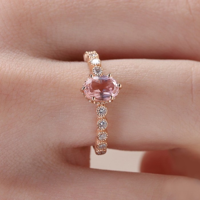 Pink Tourmaline & Diamond Gold Ring SS0253
