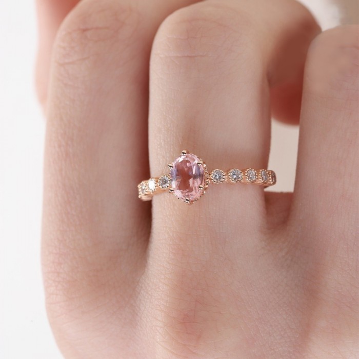 Pink Tourmaline & Diamond Gold Ring SS0253