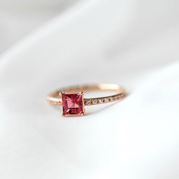 Prenses Pembe Turmalin Ve Pırlanta Yüzük SS0283