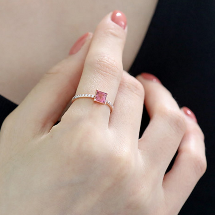 Prenses Pembe Turmalin Ve Pırlanta Yüzük SS0283