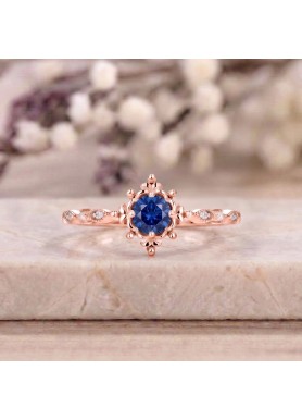 Gerçek Safir Ve Pırlanta Vintage Tektaş Yüzük SS0083