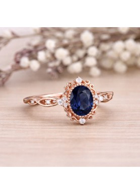 Oval Safir Taşlı Ve Pırlantalı Vintage Yüzük SS0101