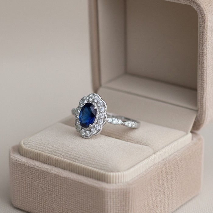 Halo Design Sapphire & Diamond Vintage Ring