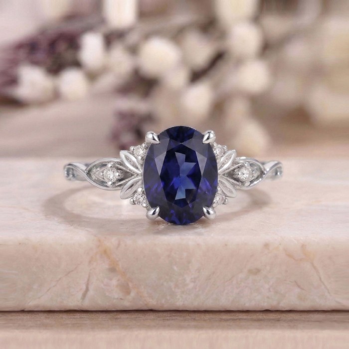 1 Carat Real Sapphire Diamond Gold Design Ring