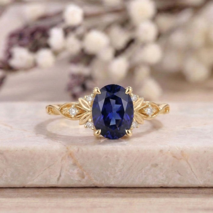 1 Carat Real Sapphire Diamond Gold Design Ring