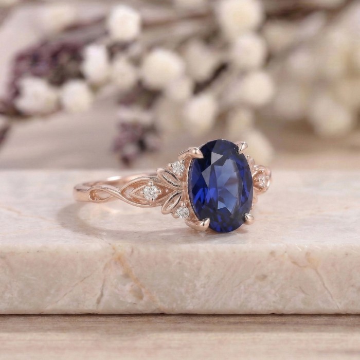 1 Carat Real Sapphire Diamond Gold Design Ring