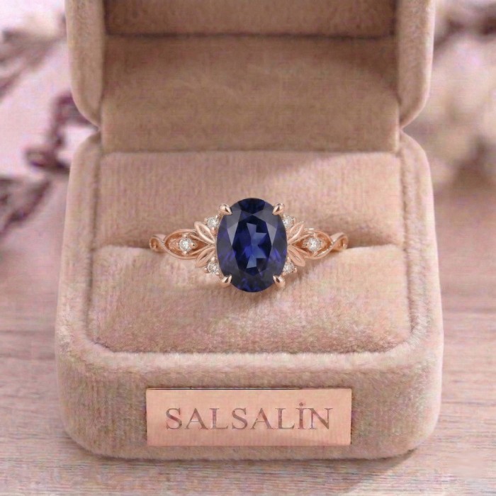 1 Carat Real Sapphire Diamond Gold Design Ring