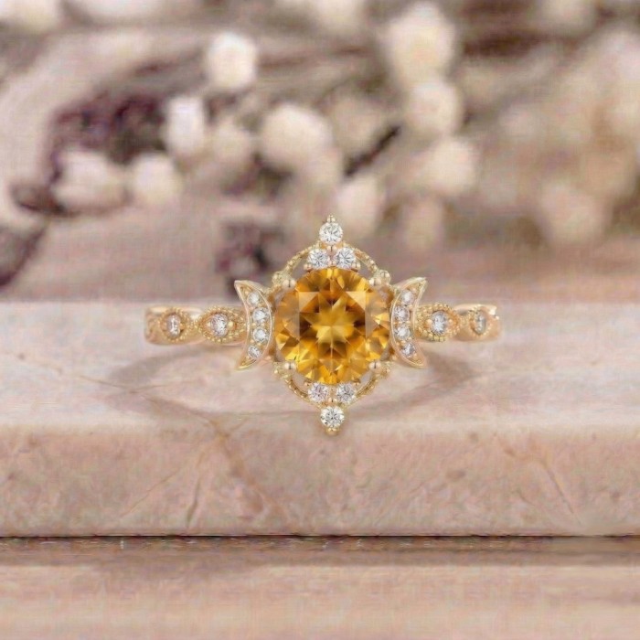 Vintage Design Rings Citrine Diamond Gold Vintage Design Rings Citrine Diamond Gold