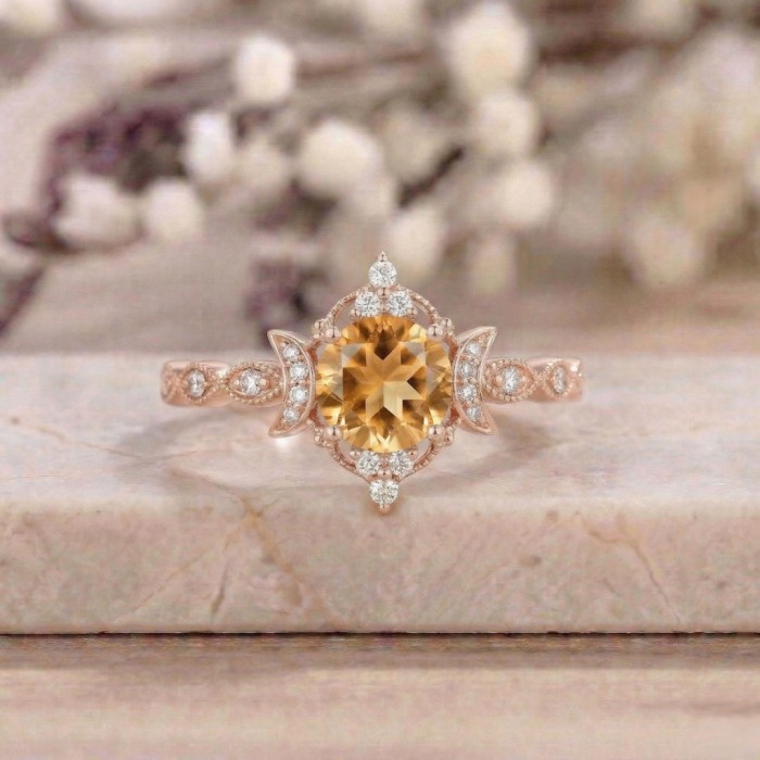 Vintage Design Rings Citrine Diamond Gold Vintage Design Rings Citrine Diamond Gold