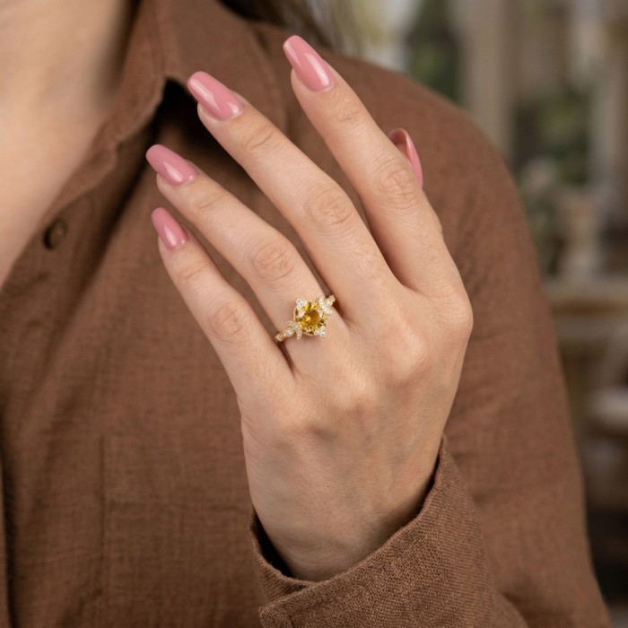Vintage Design Rings Citrine Diamond Gold Vintage Design Rings Citrine Diamond Gold