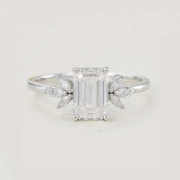 Emerald White Topaz & Diamond Wedding Ring SS0188