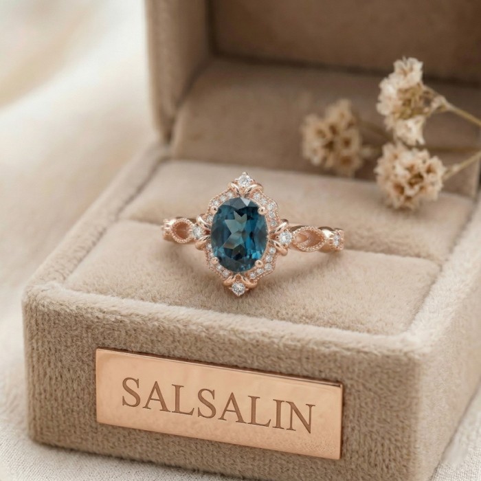 London Blue Topaz Ve Pırlanta Vintage Yüzük London Blue Topaz Ve Pırlanta Vintage Yüzük