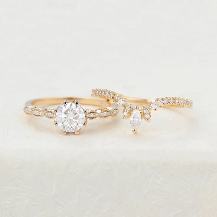 Vintage 2PCS Ring White Topaz & Diamond 