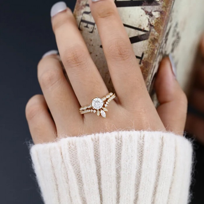 Vintage 2PCS Ring White Topaz & Diamond 