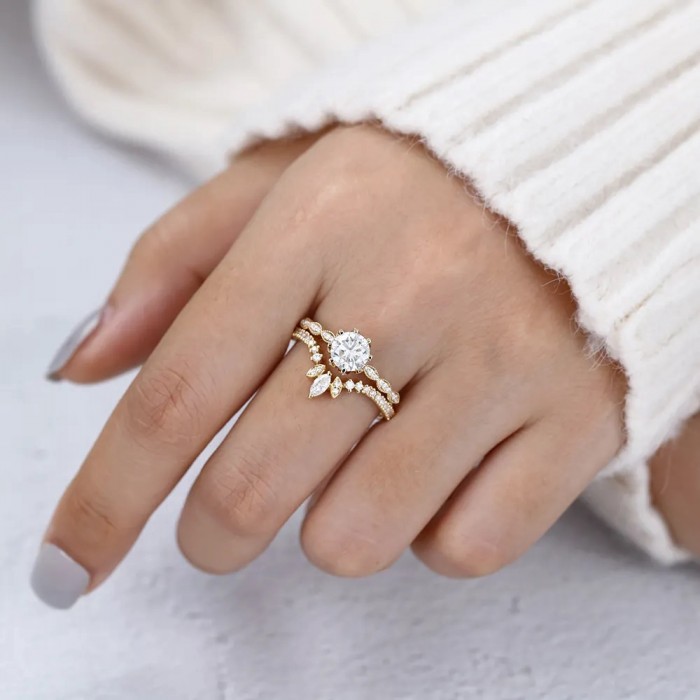 Vintage 2PCS Ring White Topaz & Diamond 