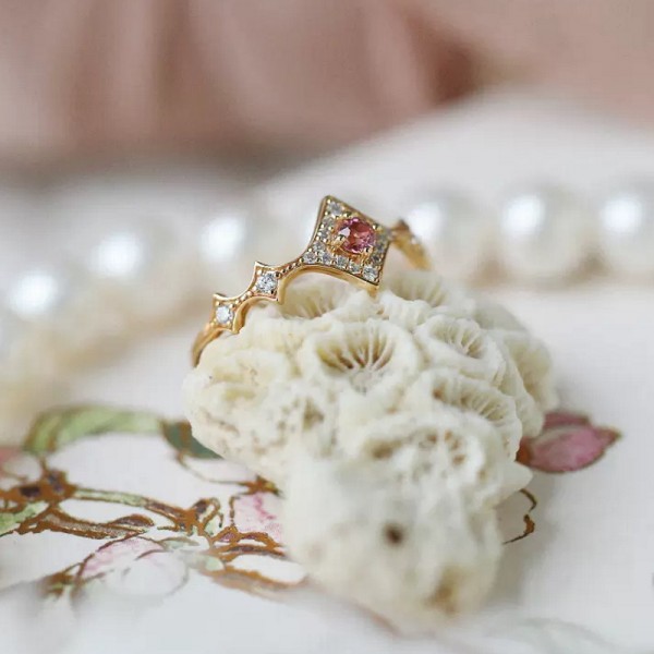 Pink Tourmaline & Diamond Design Ring SS0071