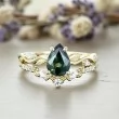 Pear Green Tourmaline & Diamond Leaf Set Ring SS0192