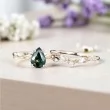 Pear Green Tourmaline & Diamond Leaf Set Ring SS0192