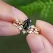 Pear Green Tourmaline & Diamond Leaf Set Ring SS0192