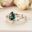 Pear Green Tourmaline & Diamond Leaf Set Ring SS0192
