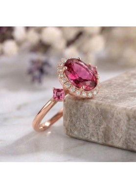 Pembe Turmalin Ve Pırlanta Halo Model Yüzük SS0285