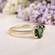 Oval Green Tourmaline Leaf Design Gold Ring