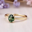 Oval Green Tourmaline Leaf Design Gold Ring