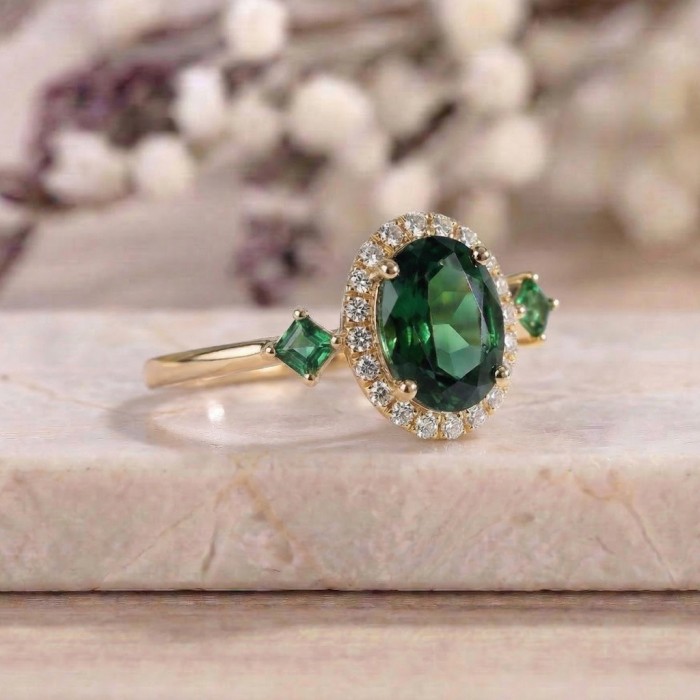 Prenses Kare Turmalin Ve Pırlanta Yüzük