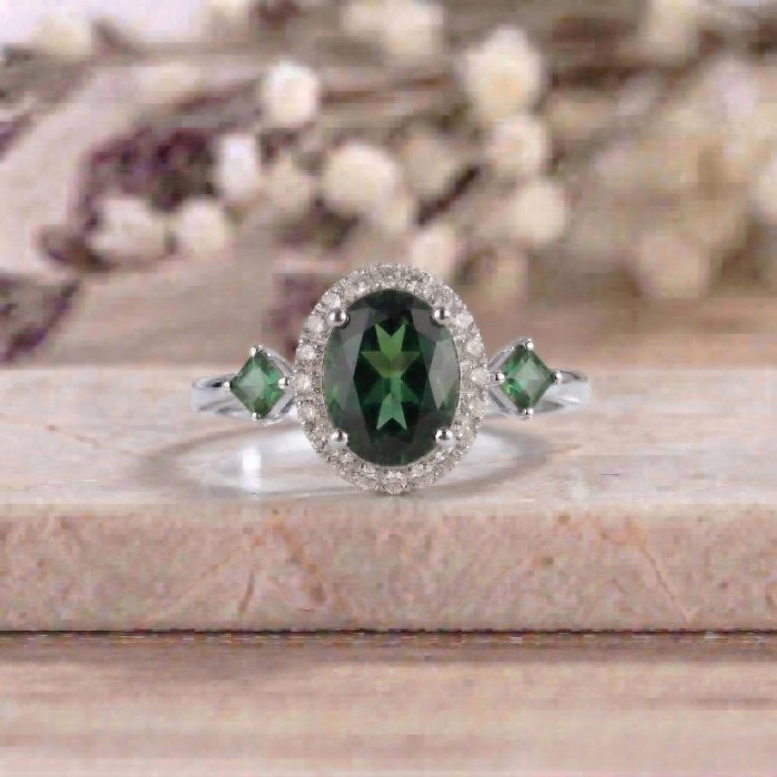 Prenses Kare Turmalin Ve Pırlanta Yüzük