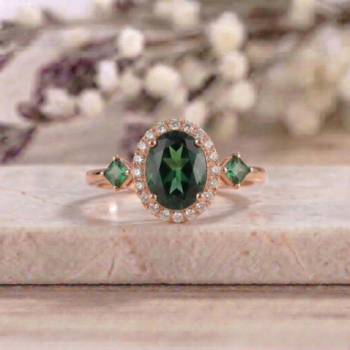 Prenses Kare Turmalin Ve Pırlanta Yüzük