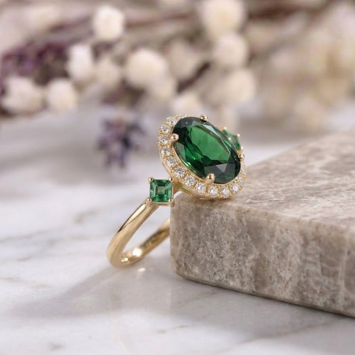 Prenses Kare Turmalin Ve Pırlanta Yüzük