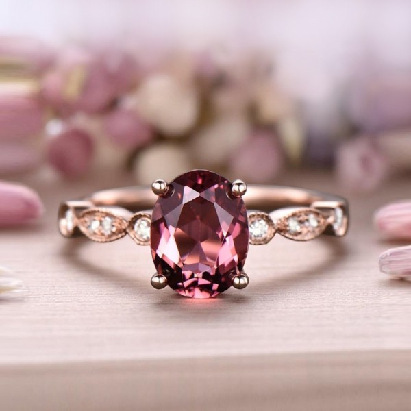 Pink Tourmaline & Diamond Vintage Ring 