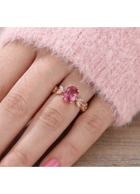 Romantik Bir Aşk Pembe Turmalin Ve Pırlanta Yüzük SS0313