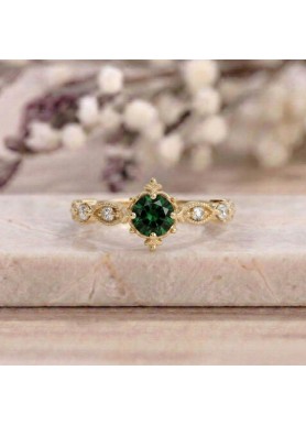 Yeşil Turmalin Ve Pırlanta Vintage Tektaş Yüzük SS0290