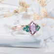 Hexagon Amethyst & Emerald 14K Gold Ring 