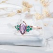 Hexagon Amethyst & Emerald 14K Gold Ring 